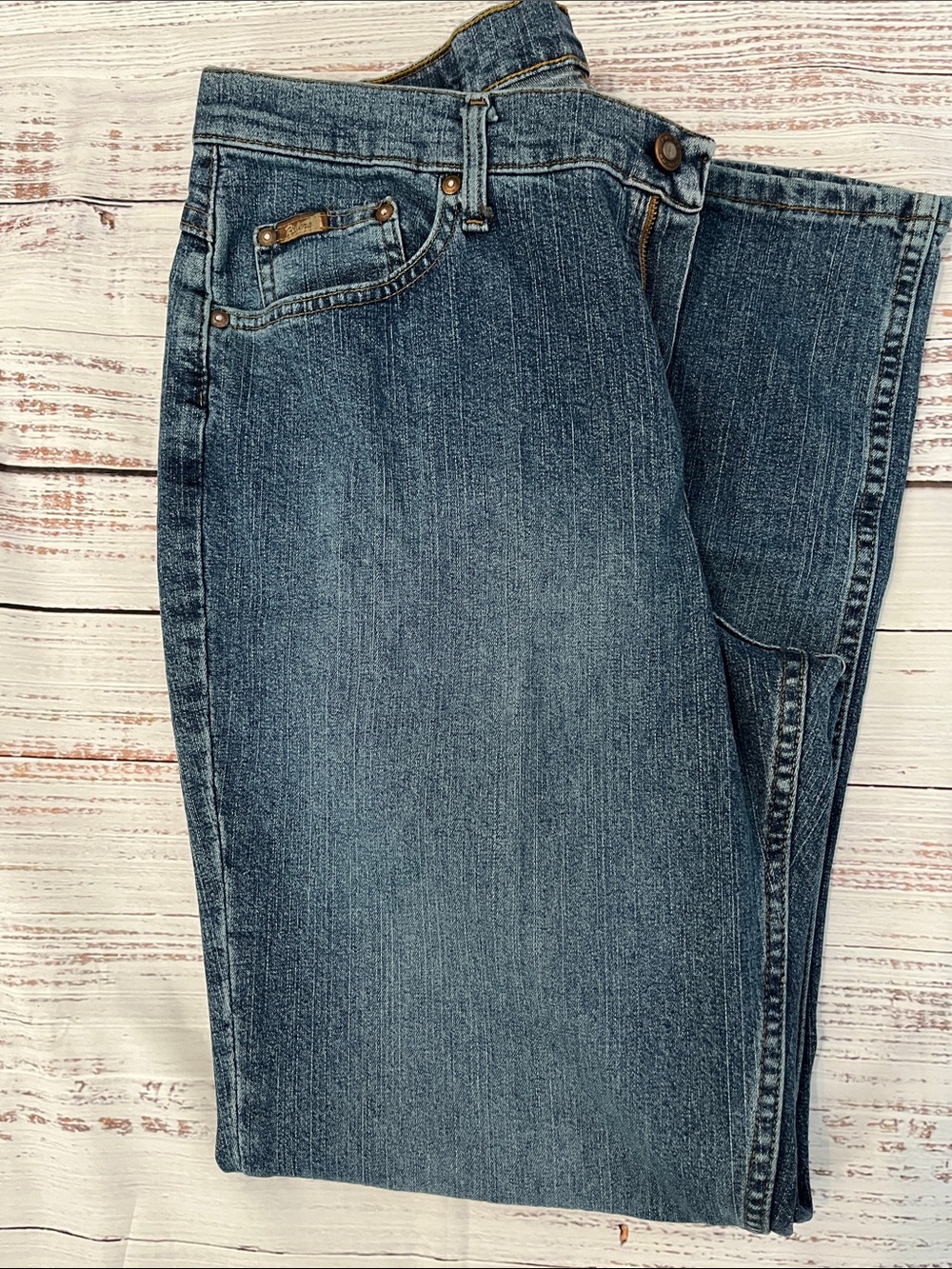 Riders by Lee Women's Dark Blue Relaxed Denim Jeans with Tan Patch NWOT